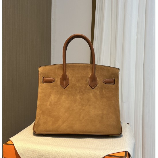New Birkin Platinum 30cm Original imported suede Swift leather gold brown gold buckle counter synchronization handmade beeswax thread sewing pure steel hardware high-end custom batch 1600