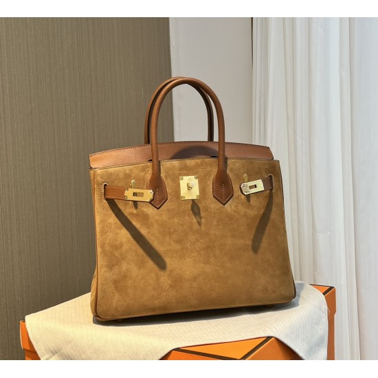 New Birkin Platinum 30cm Original imported suede Swift leather gold brown gold buckle counter synchronization handmade beeswax thread sewing pure steel hardware high-end custom batch 1600