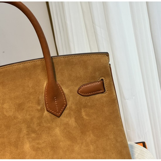 New Birkin Platinum 30cm Original imported suede Swift leather gold brown gold buckle counter synchronization handmade beeswax thread sewing pure steel hardware high-end custom batch 1600