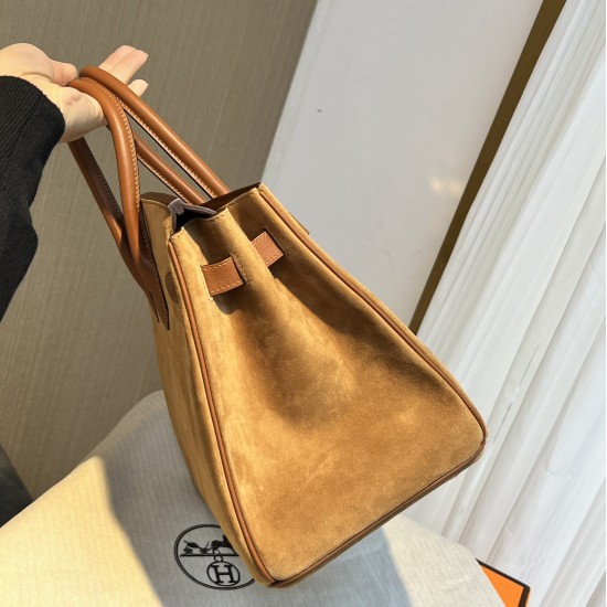 New Birkin Platinum 30cm Original imported suede Swift leather gold brown gold buckle counter synchronization handmade beeswax thread sewing pure steel hardware high-end custom batch 1600