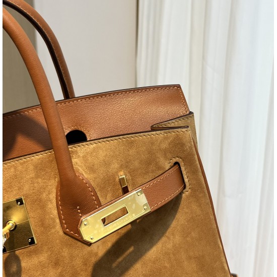 New Birkin Platinum 30cm Original imported suede Swift leather gold brown gold buckle counter synchronization handmade beeswax thread sewing pure steel hardware high-end custom batch 1600