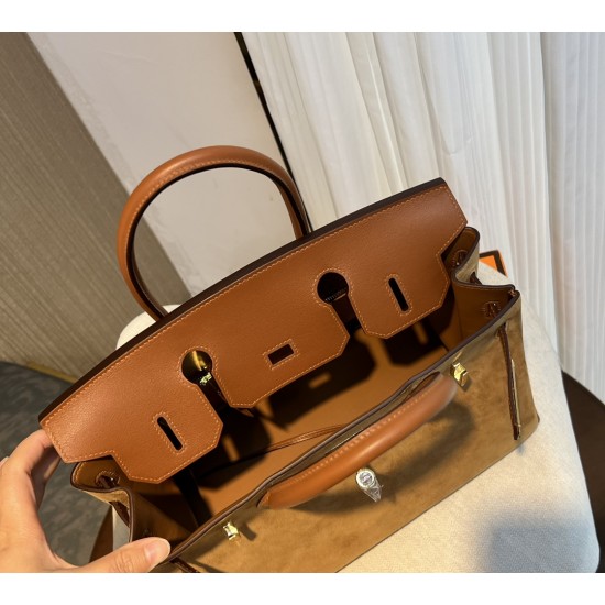 New Birkin Platinum 30cm Original imported suede Swift leather gold brown gold buckle counter synchronization handmade beeswax thread sewing pure steel hardware high-end custom batch 1600