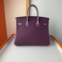 In stock touch BK25 anemone purple togo leather with high gloss crocodile platinum 25cm full hand-stitched waxed thread full steel hardware lining goat skin