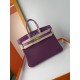 In stock touch BK25 anemone purple togo leather with high gloss crocodile platinum 25cm full hand-stitched waxed thread full steel hardware lining goat skin
