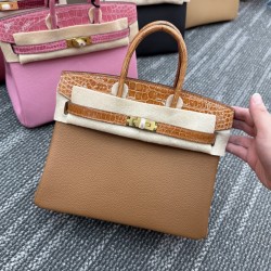 In stock touch BK25 Togo leather with high gloss crocodile platinum 25cm full hand-stitched waxed thread Full steel hardware Lined with goat skin