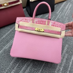 In stock touch BK25 Togo leather with high gloss crocodile platinum 25cm full hand-stitched waxed thread Full steel hardware Lined with goat skin