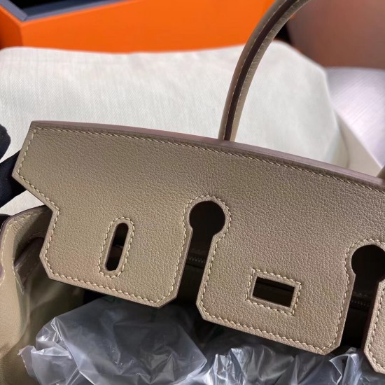 New Birkin Platinum 25cm Original Imported Suede Swift Leather Elephant Gray Silver Buckle Counter synchronization Handmade beeswax thread sewing Pure steel hardware High-end customized batch 1600