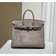 New Birkin Platinum 25cm Original Imported Suede Khaki Silver Buckle Counter Synchronization Handmade Beeswax Thread Sewing Pure Steel Hardware High-end Customized Batch 1600
