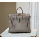 New Birkin Platinum 25cm Original Imported Suede Khaki Silver Buckle Counter Synchronization Handmade Beeswax Thread Sewing Pure Steel Hardware High-end Customized Batch 1600