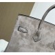 New Birkin Platinum 25cm Original Imported Suede Khaki Silver Buckle Counter Synchronization Handmade Beeswax Thread Sewing Pure Steel Hardware High-end Customized Batch 1600