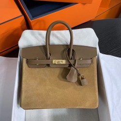New Birkin Platinum 25cm Original Imported Suede Swift Leather Chestnut Gold Buckle Counter synchronization Handmade beeswax thread sewing Pure steel hardware High-end customized batch 1600