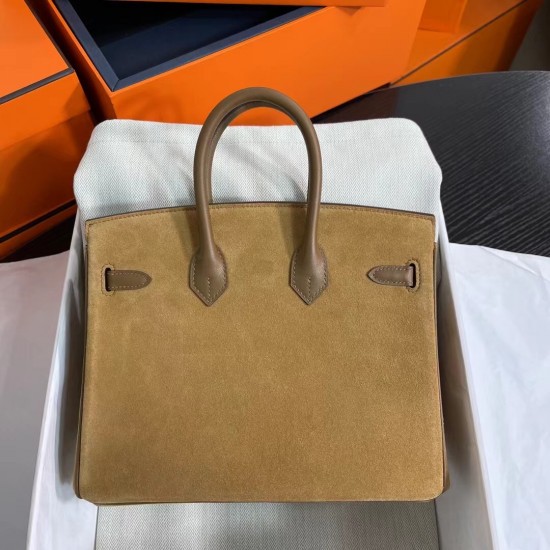 New Birkin Platinum 25cm Original Imported Suede Swift Leather Chestnut Gold Buckle Counter synchronization Handmade beeswax thread sewing Pure steel hardware High-end customized batch 1600