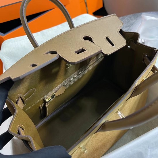 New Birkin Platinum 25cm Original Imported Suede Swift Leather Chestnut Gold Buckle Counter synchronization Handmade beeswax thread sewing Pure steel hardware High-end customized batch 1600