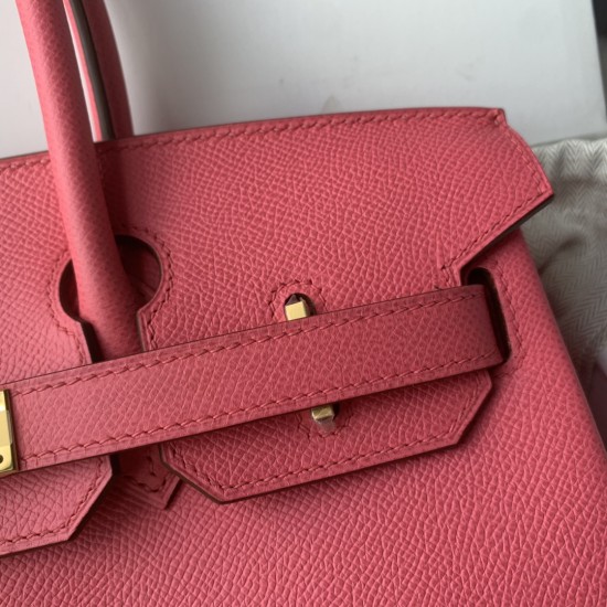 Spot Birkin 30cm Imported Epsom Leather Handmade Waxed Stitching Lipstick Pink Gold Silver Button One Color Accepts Customized Oh Batch 1234