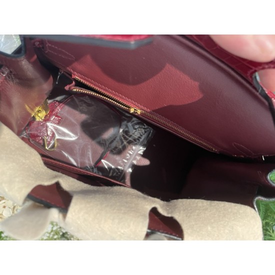 P1234 in stock touch BK25cm platinum Togo leather with high-gloss crocodile leather platinum 30cm hand-stitched waxed thread All steel hardware Lining goatskin