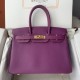 Spot Birkin 30cm Imported Epsom Leather Handmade Wax Stitching Anemone Purple Gold Silver Buckle One color can be customized Oh Batch 1234