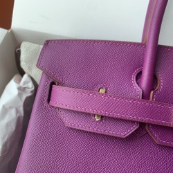 Spot Birkin 30cm Imported Epsom Leather Handmade Wax Stitching Anemone Purple Gold Silver Buckle One color can be customized Oh Batch 1234
