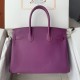 Spot Birkin 30cm Imported Epsom Leather Handmade Wax Stitching Anemone Purple Gold Silver Buckle One color can be customized Oh Batch 1234