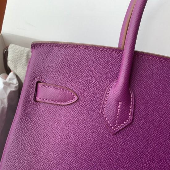 Spot Birkin 30cm Imported Epsom Leather Handmade Wax Stitching Anemone Purple Gold Silver Buckle One color can be customized Oh Batch 1234
