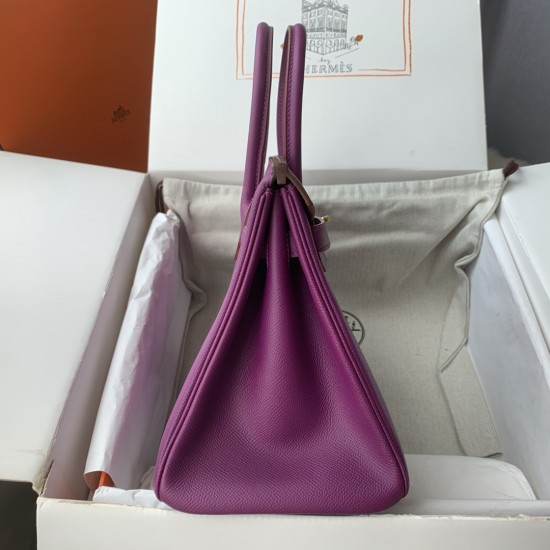 Spot Birkin 30cm Imported Epsom Leather Handmade Wax Stitching Anemone Purple Gold Silver Buckle One color can be customized Oh Batch 1234