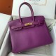 Spot Birkin 30cm Imported Epsom Leather Handmade Wax Stitching Anemone Purple Gold Silver Buckle One color can be customized Oh Batch 1234