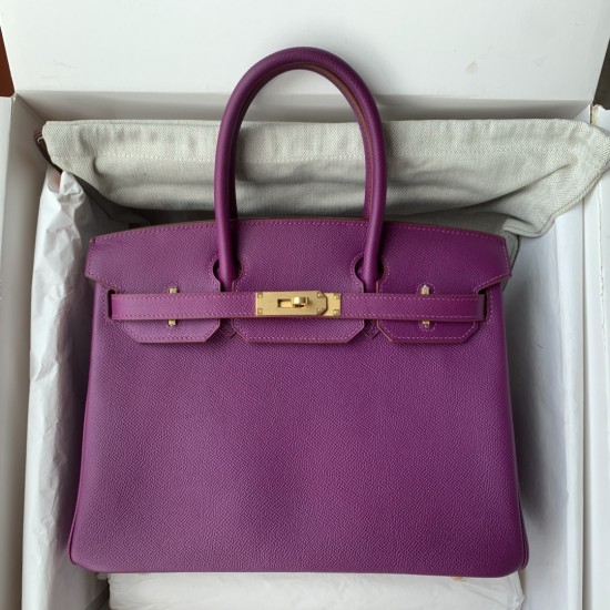 Spot Birkin 30cm Imported Epsom Leather Handmade Wax Stitching Anemone Purple Gold Silver Buckle One color can be customized Oh Batch 1234