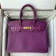 Spot Birkin 30cm Imported Epsom Leather Handmade Wax Stitching Anemone Purple Gold Silver Buckle One color can be customized Oh Batch 1234