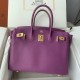 Spot Birkin 30cm Imported Epsom Leather Handmade Wax Stitching Anemone Purple Gold Silver Buckle One color can be customized Oh Batch 1234