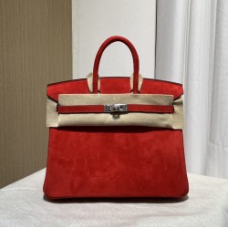 New Birkin platinum 25cm original imported suede Ferrari red silver buckle counter synchronization handmade beeswax thread sewing pure steel hardware high-end customized batch 1600