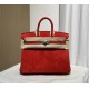 New Birkin platinum 25cm original imported suede Ferrari red silver buckle counter synchronization handmade beeswax thread sewing pure steel hardware high-end customized batch 1600