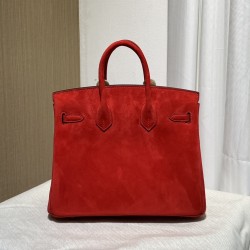 New Birkin platinum 25cm original imported suede Ferrari red silver buckle counter synchronization handmade beeswax thread sewing pure steel hardware high-end customized batch 1600