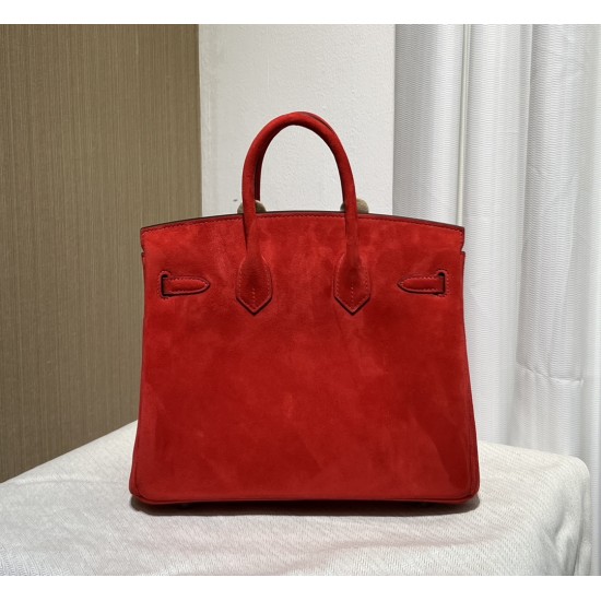 New Birkin platinum 25cm original imported suede Ferrari red silver buckle counter synchronization handmade beeswax thread sewing pure steel hardware high-end customized batch 1600