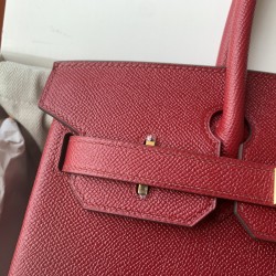 Spot Birkin 30cm Imported Epsom Leather Handmade Waxed Stitching Gemstone Red Gold Silver Buckle One color can be customized Oh Batch 1234