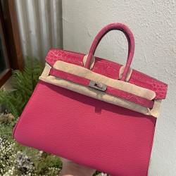 P1234 in stock touch BK25cm platinum Togo leather with high-gloss crocodile leather platinum 30cm hand-stitched waxed thread All steel hardware Lining goatskin