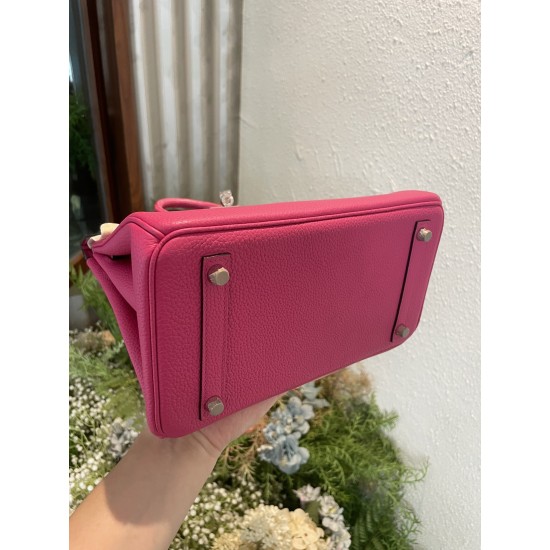 P1234 in stock touch BK25cm platinum Togo leather with high-gloss crocodile leather platinum 30cm hand-stitched waxed thread All steel hardware Lining goatskin