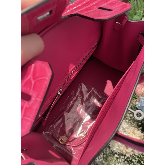 P1234 in stock touch BK25cm platinum Togo leather with high-gloss crocodile leather platinum 30cm hand-stitched waxed thread All steel hardware Lining goatskin