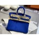 New Birkin platinum 25cm original imported suede water demon blue silver buckle counter synchronization handmade beeswax thread sewing pure steel hardware high-end custom batch 1600