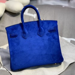 New Birkin platinum 25cm original imported suede water demon blue silver buckle counter synchronization handmade beeswax thread sewing pure steel hardware high-end custom batch 1600