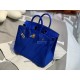 New Birkin platinum 25cm original imported suede water demon blue silver buckle counter synchronization handmade beeswax thread sewing pure steel hardware high-end custom batch 1600