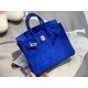 New Birkin platinum 25cm original imported suede water demon blue silver buckle counter synchronization handmade beeswax thread sewing pure steel hardware high-end custom batch 1600