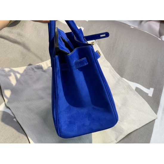 New Birkin platinum 25cm original imported suede water demon blue silver buckle counter synchronization handmade beeswax thread sewing pure steel hardware high-end custom batch 1600