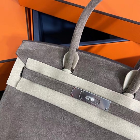 Birkin 30cm Suede Ck18 Etoupe Elephant Gray Phw Handmade Beeswax Thread Stitching Casual Lazy Soft Soft Sticky Too Gentle Too Temperament Very Suitable For Fall And Winter Season Batch 1600