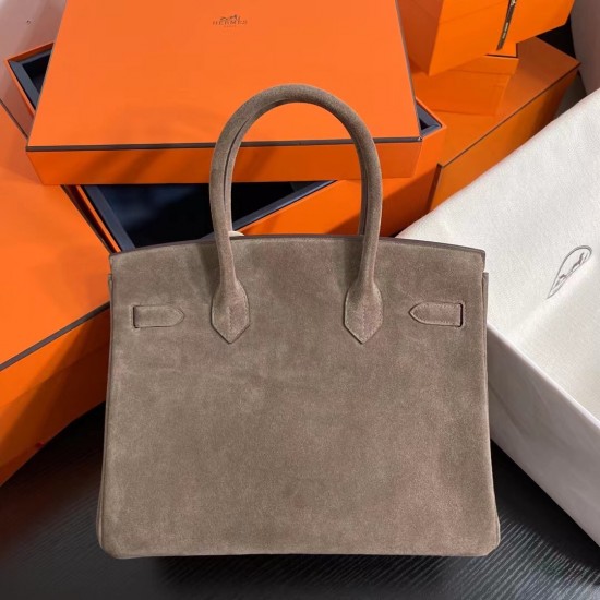 Birkin 30cm Suede Ck18 Etoupe Elephant Gray Phw Handmade Beeswax Thread Stitching Casual Lazy Soft Soft Sticky Too Gentle Too Temperament Very Suitable For Fall And Winter Season Batch 1600