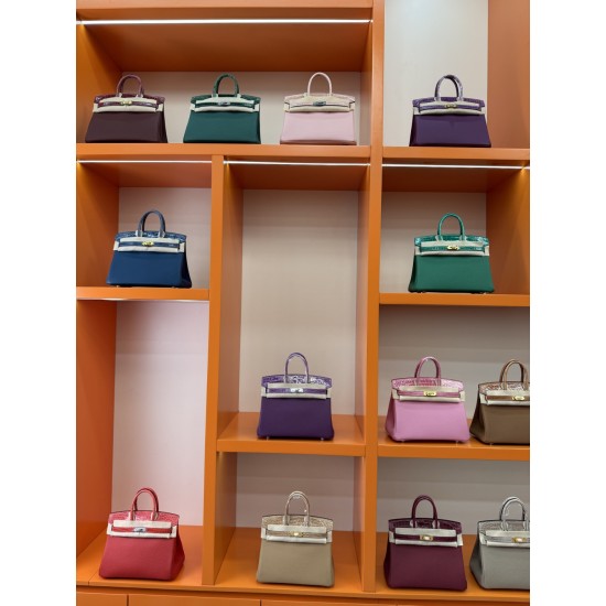 In stock touch BK25 Togo leather with high gloss crocodile platinum 25cm fully hand stitched with waxed thread Full steel hardware Lined with goat skin