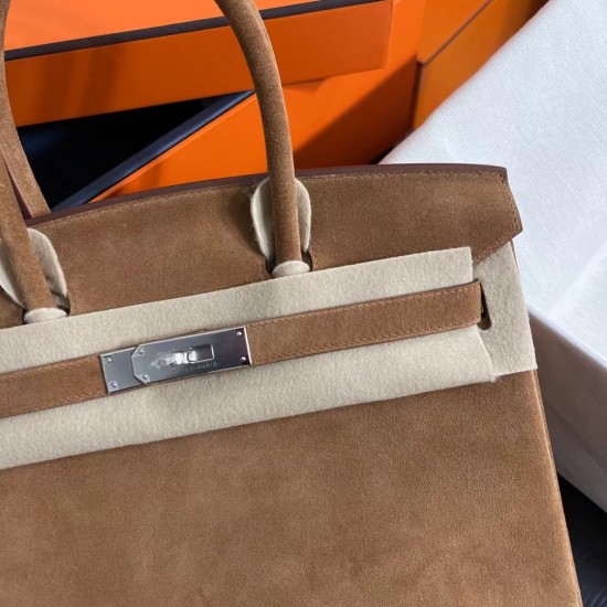 New Birkin Platinum 30cm original imported suede gold brown silver buckle counter synchronization handmade beeswax thread sewing pure steel hardware high-end customized batch 1600