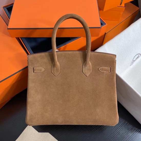 New Birkin Platinum 30cm original imported suede gold brown silver buckle counter synchronization handmade beeswax thread sewing pure steel hardware high-end customized batch 1600