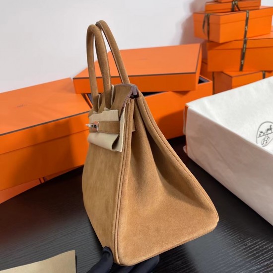 New Birkin Platinum 30cm original imported suede gold brown silver buckle counter synchronization handmade beeswax thread sewing pure steel hardware high-end customized batch 1600