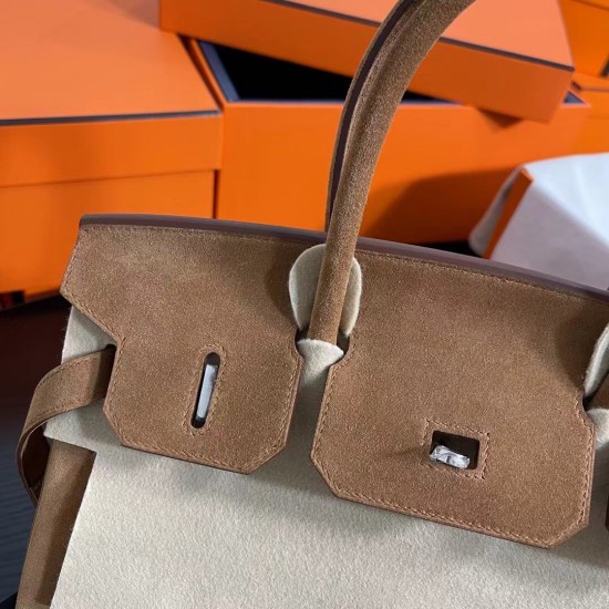 New Birkin Platinum 30cm original imported suede gold brown silver buckle counter synchronization handmade beeswax thread sewing pure steel hardware high-end customized batch 1600