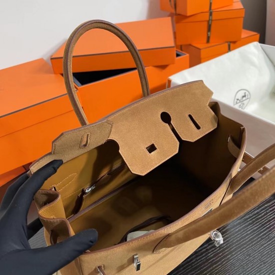 New Birkin Platinum 30cm original imported suede gold brown silver buckle counter synchronization handmade beeswax thread sewing pure steel hardware high-end customized batch 1600