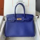 Spot Birkin 30cm Imported Epsom Leather Handmade Waxed Stitching Electric Blue Gold and Silver Buckle One color can be customized Oh Batch 1234